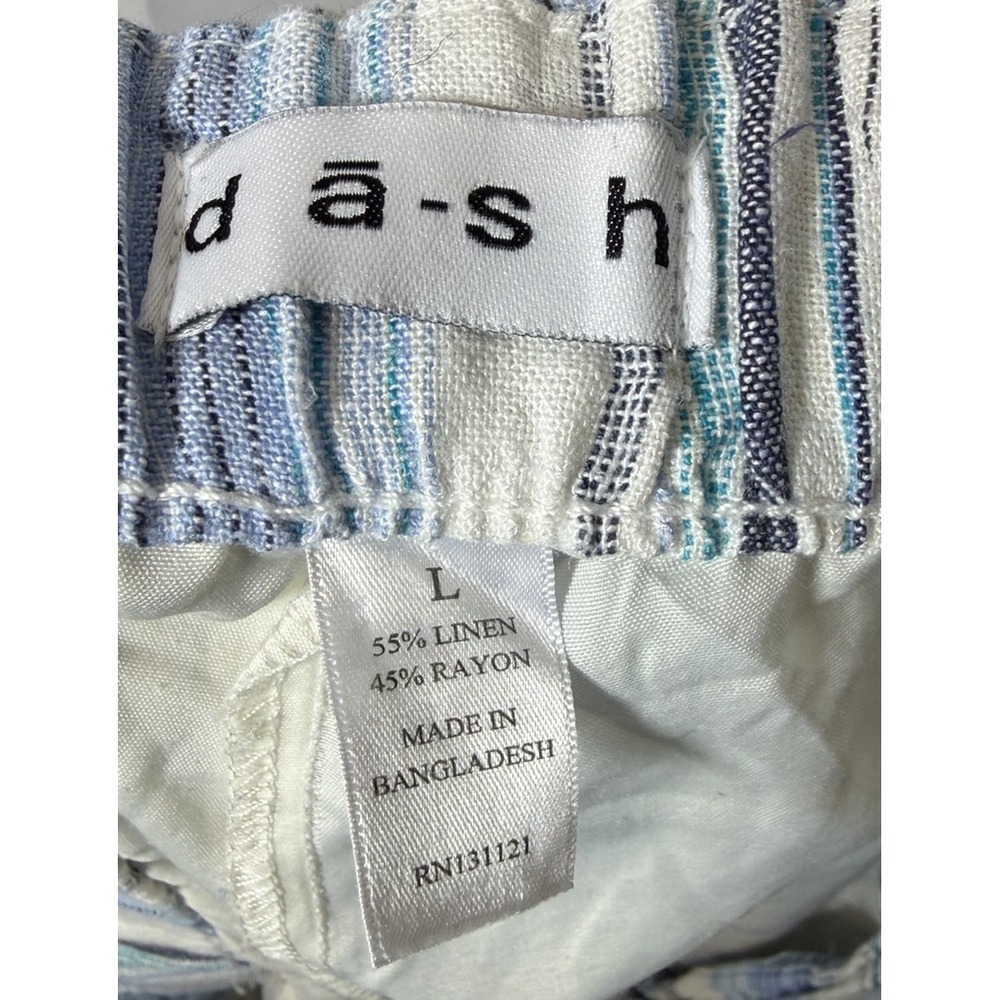 Da-sh Shorts Womens Sz L Blue White Striped Linen Flat Front Drawstring Pockets - Picture 9 of 9